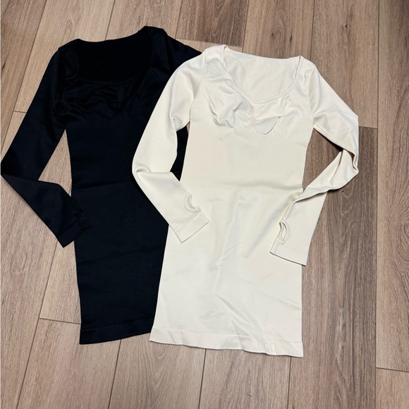 OQQ S 2-pack cream & black ribbed sweetheart neckline shapewear thumbhole mini - Picture 6 of 10